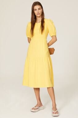 LOVE WHIT Yellow 100% Cotton Crewneck Short Sleeve Tie Back Dress Size Medium